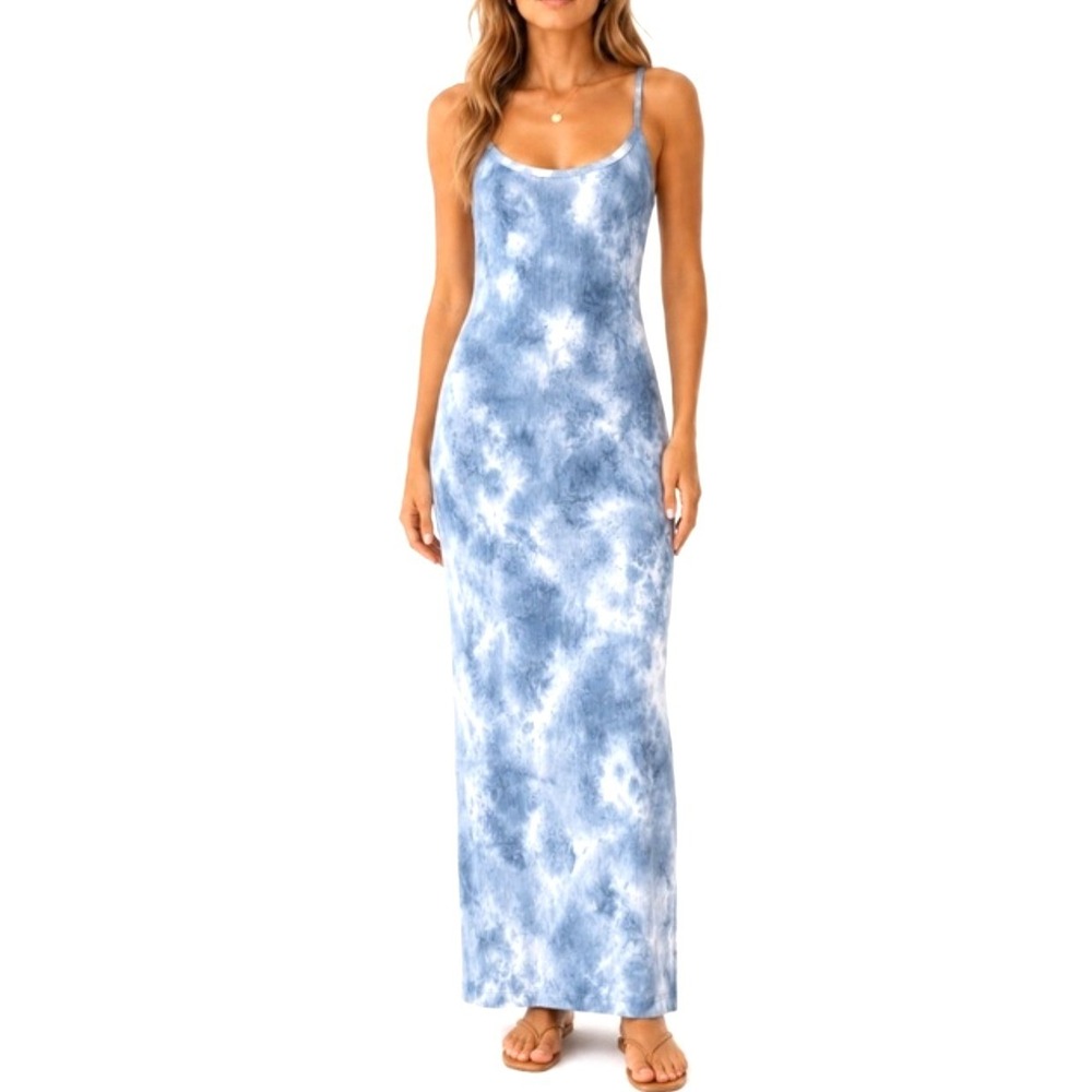 YFB Young Fabulous & Broke Blue Tie Dye Ribbed Maxi Slip Dress Size M